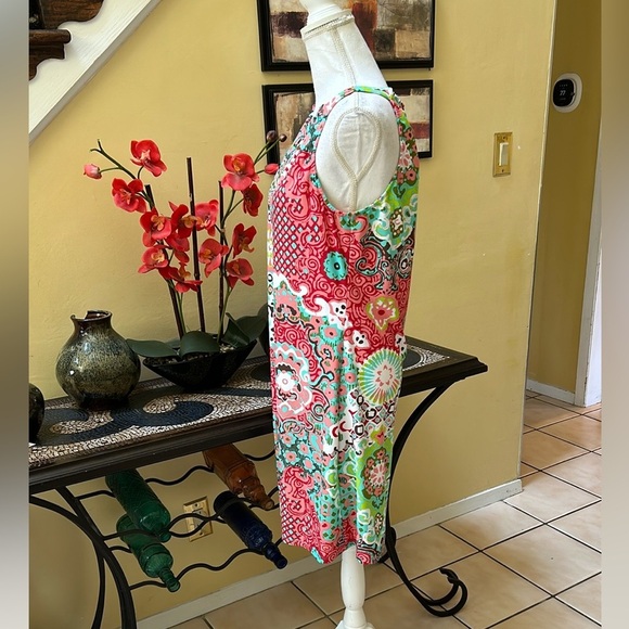 Jude Connally Abstract Medallion Print Coral Green Sz 14 Sheath Mini Dress USA - Picture 9 of 15